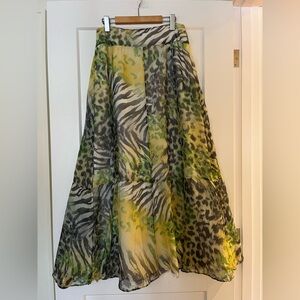 Vintage 100% Silk 90s Gerry Weber Tiered Animal Print Maxi Skirt 8-10